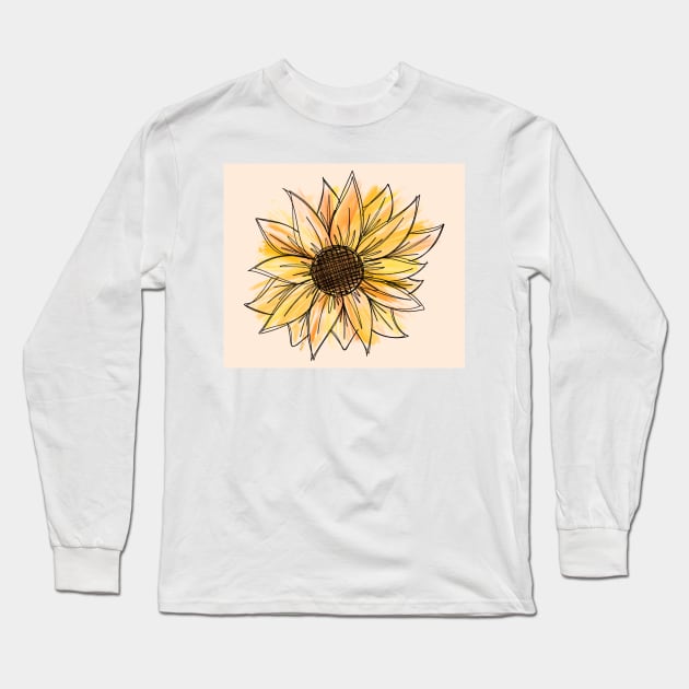 Golden Watercolor Sunflower Long Sleeve T-Shirt by ontheoutside